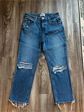 PAIGE Noella Distressed Dark Blue Straight Jeans